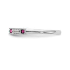 14k White Gold 1/20 carat Diamond and Ruby Complete Wedding Band