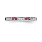 14k White Gold 1/20 carat Diamond and Ruby Complete Wedding Band