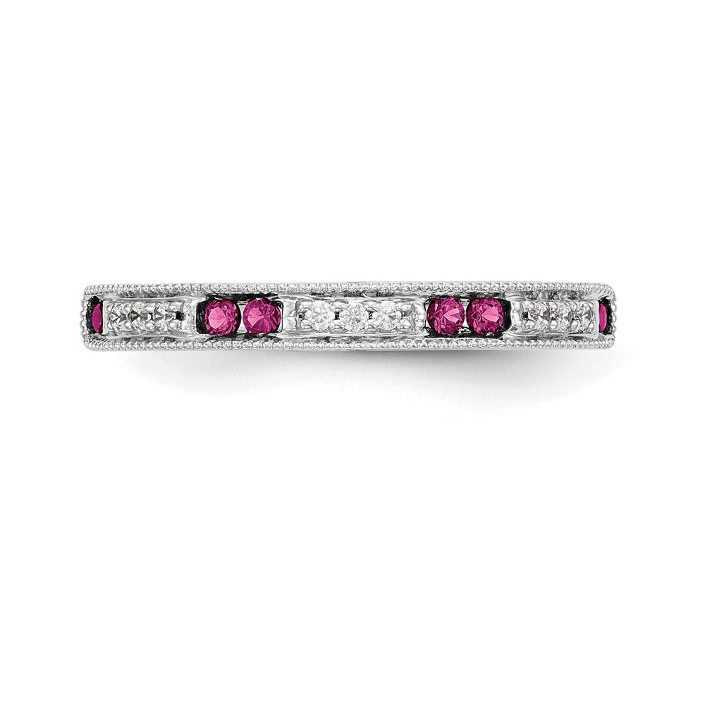 14k White Gold 1/20 carat Diamond and Ruby Complete Wedding Band