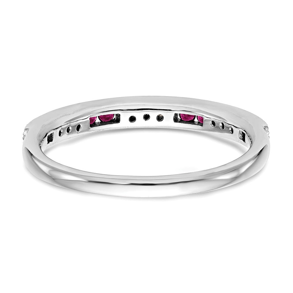 14k White Gold 1/20 carat Diamond and Ruby Complete Wedding Band