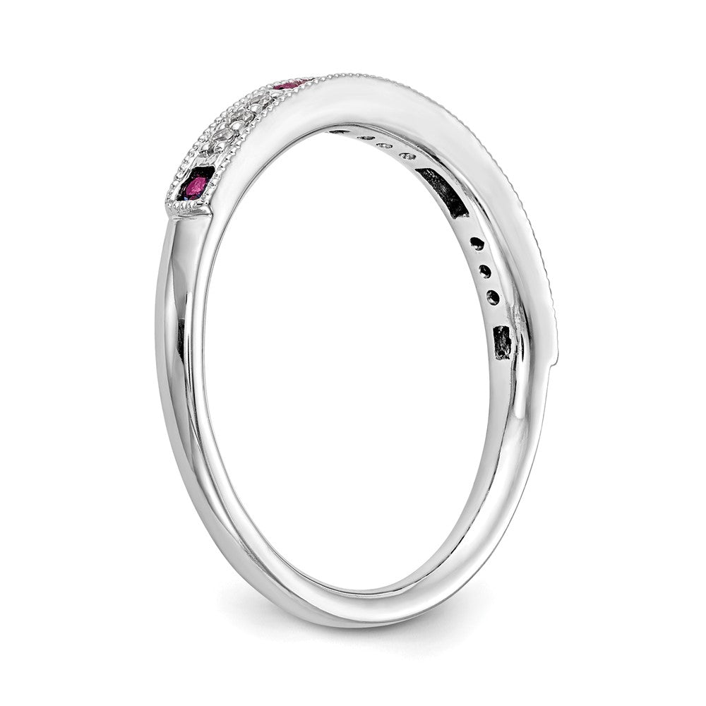 14k White Gold 1/20 carat Diamond and Ruby Complete Wedding Band
