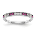 14k White Gold 1/20 carat Diamond and Ruby Complete Wedding Band