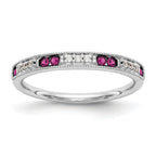 14k White Gold 1/20 carat Diamond and Ruby Complete Wedding Band