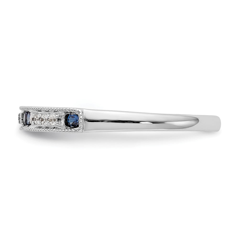 14k White Gold 1/20 carat Diamond and Sapphire Complete Wedding Band