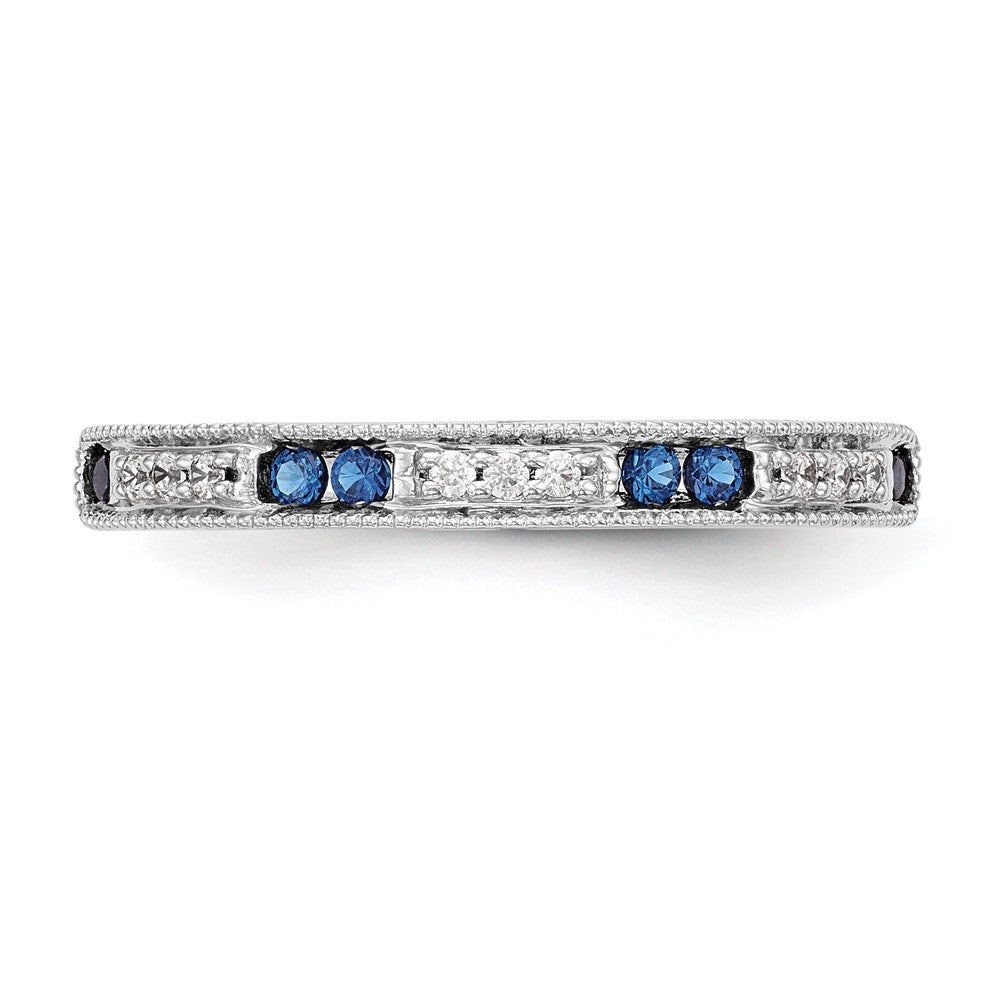 14k White Gold 1/20 carat Diamond and Sapphire Complete Wedding Band