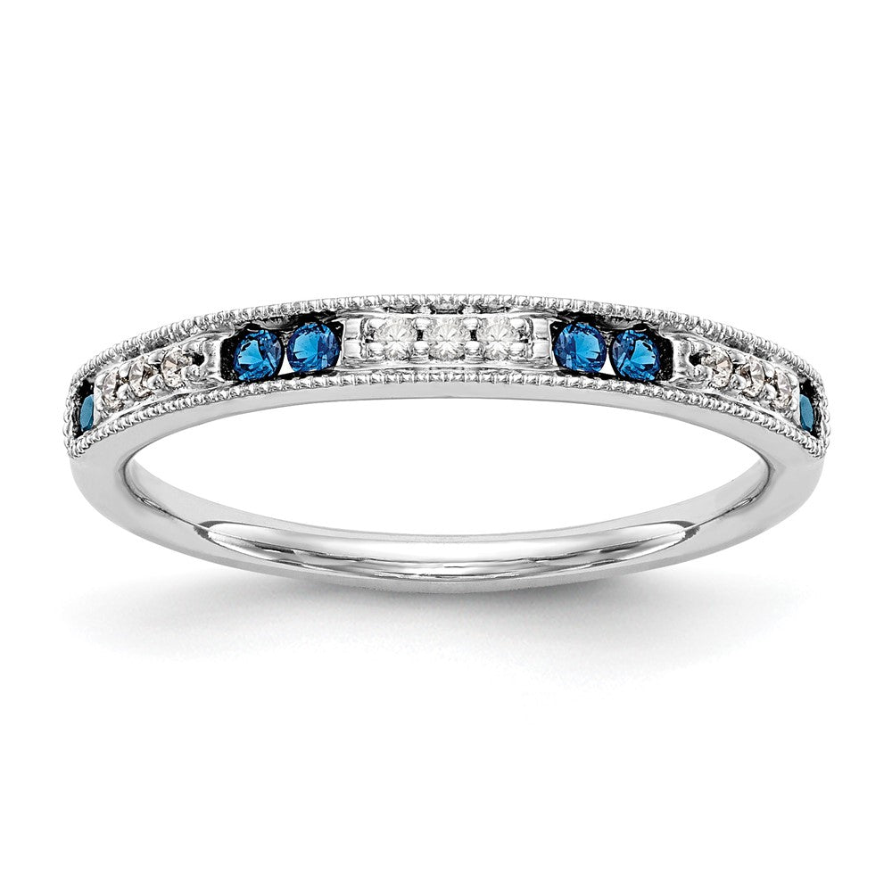 14k White Gold 1/20 carat Diamond and Sapphire Complete Wedding Band
