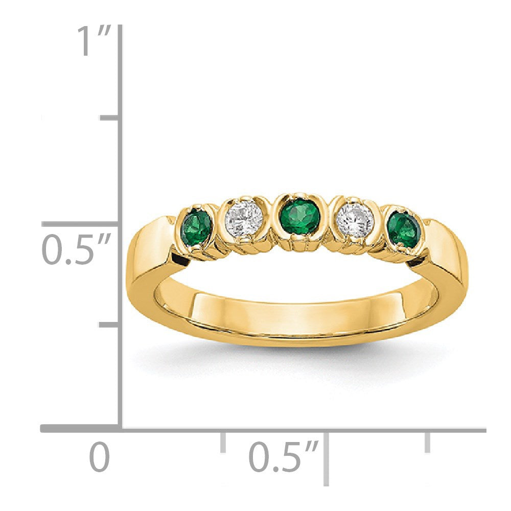 14k Yellow Gold 1/10 carat Diamond and Emerald Complete Band