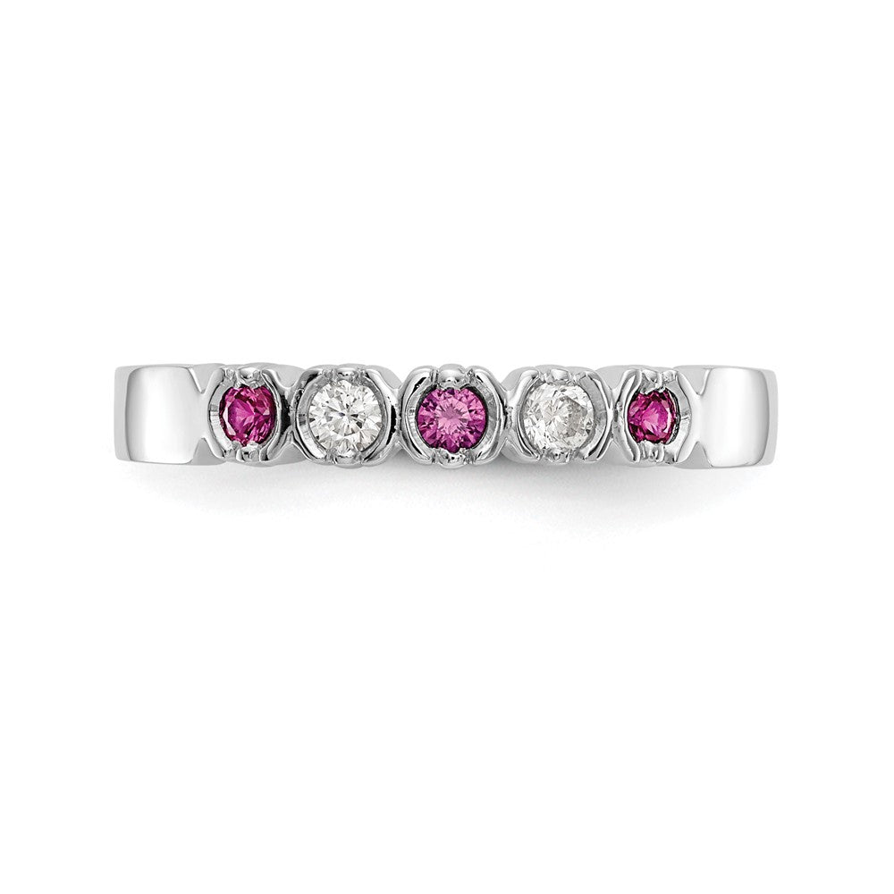 14k White Gold 1/10 carat Diamond and Ruby Complete Band
