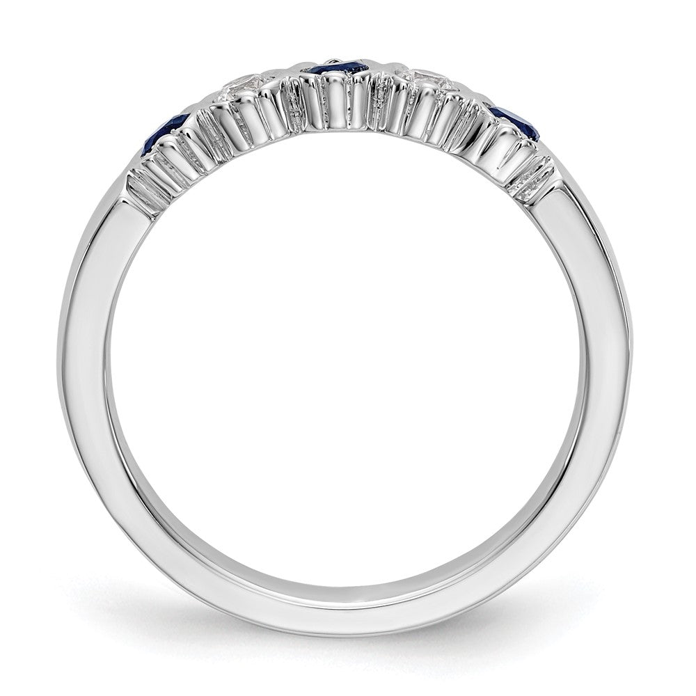 14k White Gold 1/10 carat Diamond and Blue Sapphire Complete Band
