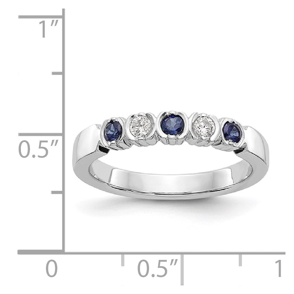 14k White Gold 1/10 carat Diamond and Blue Sapphire Complete Band