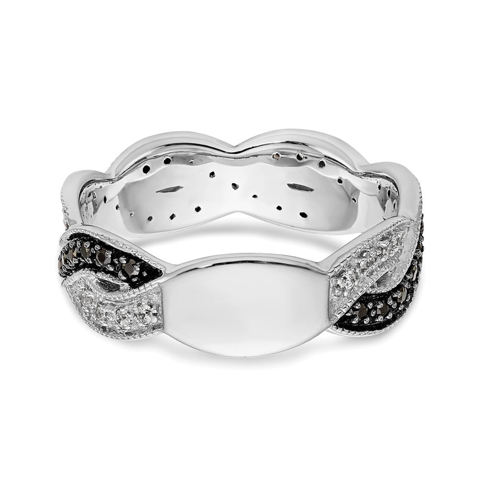 14K White Gold Twist Design 1/3 carat Black and White Diamond Complete Band
