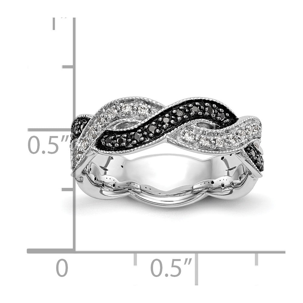 14K White Gold Twist Design 1/3 carat Black and White Diamond Complete Band