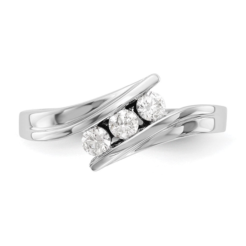 14K White Gold 3-Stone Bypass 1/3 carat Complete Diamond Ring