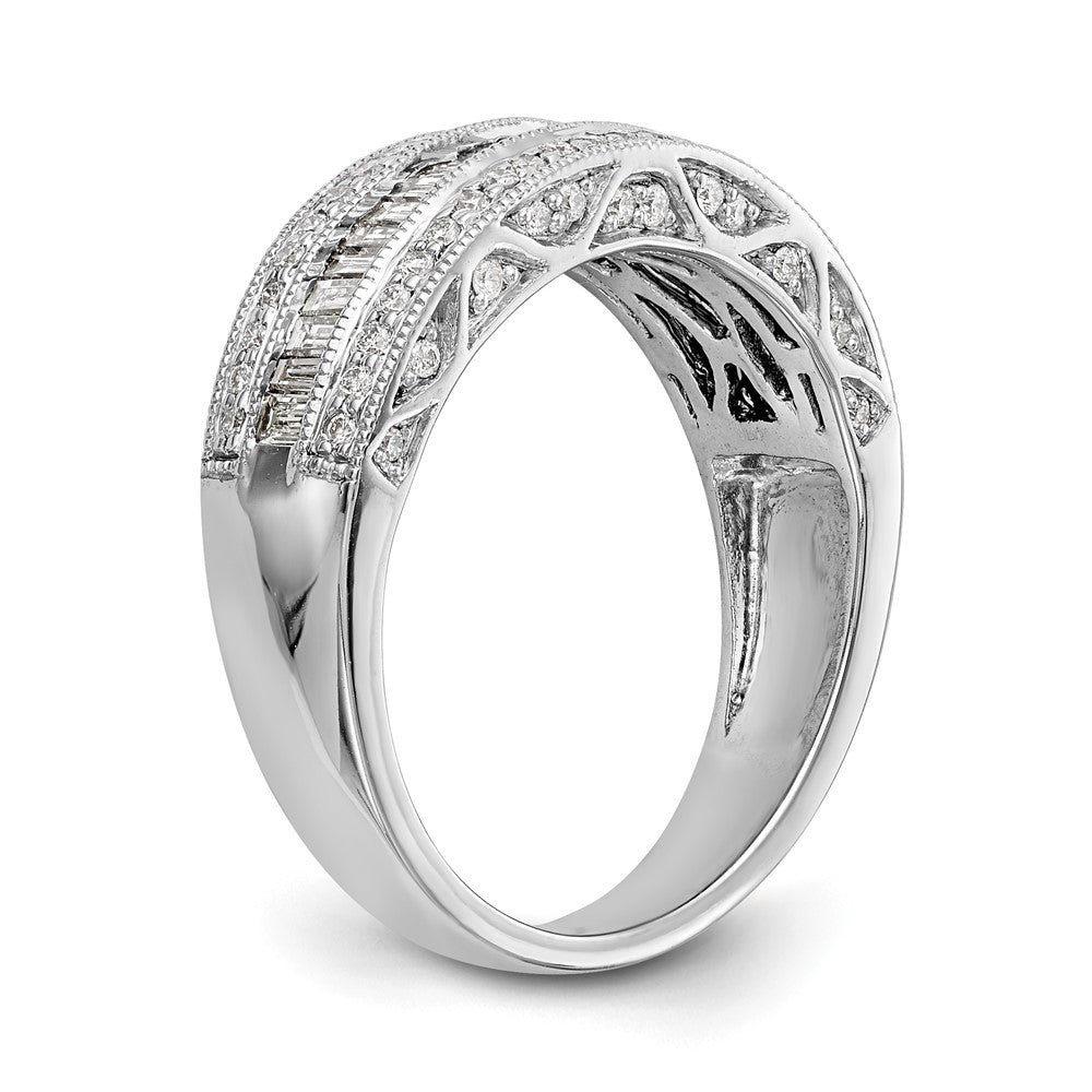 14K White Gold 3/4 carat Baguette/Round Diamond Complete Band