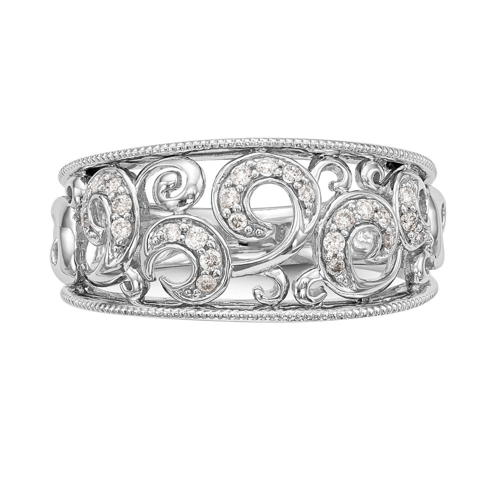 14K White Gold Swirled 1/6 carat Complete Diamond Band