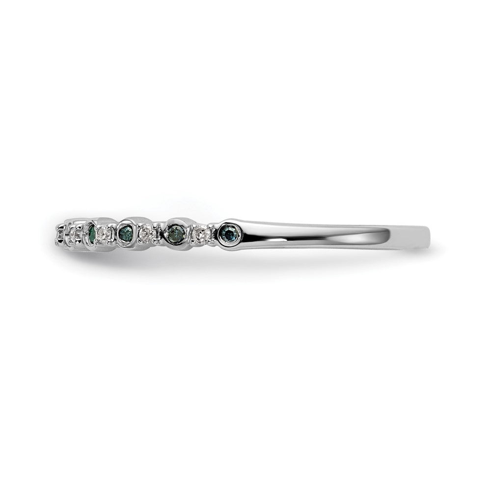 14K White Gold 1/10 carat Blue and White Diamond Complete Band