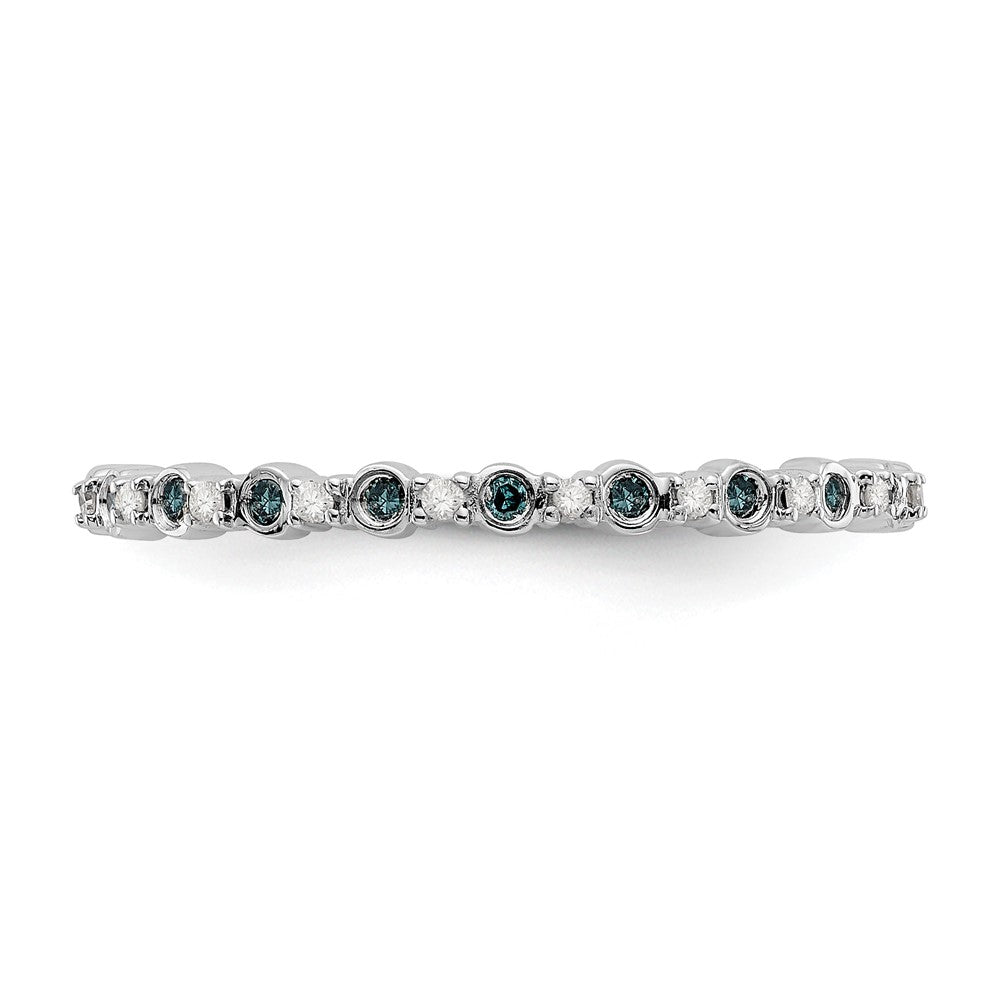 14K White Gold 1/10 carat Blue and White Diamond Complete Band