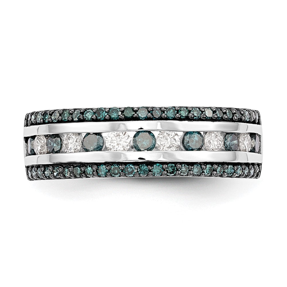 14k White Gold 3/4 carat Blue and White Diamond Complete Channel Band
