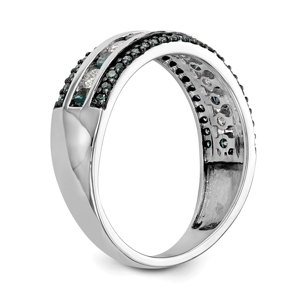 14k White Gold 3/4 carat Blue and White Diamond Complete Channel Band