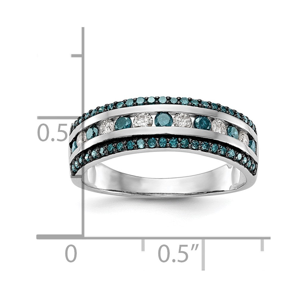 14k White Gold 3/4 carat Blue and White Diamond Complete Channel Band