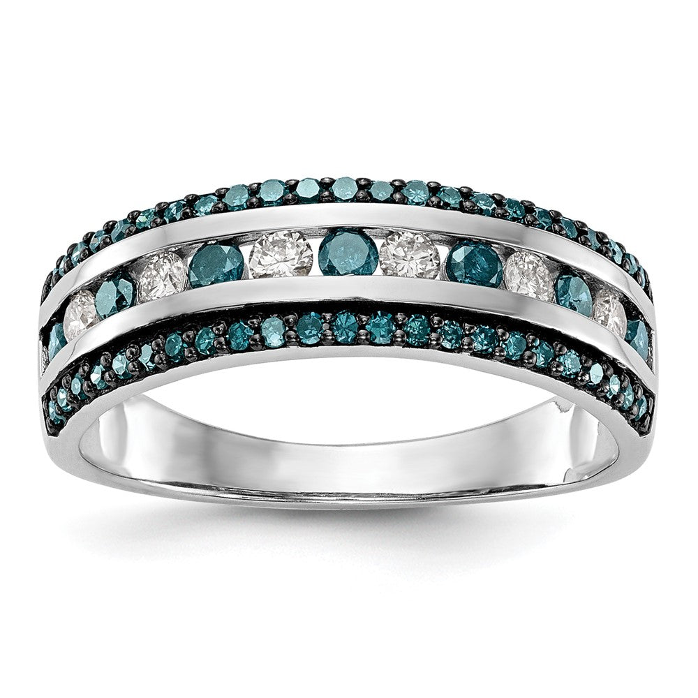 14k White Gold 3/4 carat Blue and White Diamond Complete Channel Band