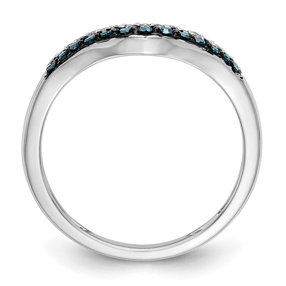 14k White Gold 1/5 carat Blue and White Diamond Contoured Complete Band