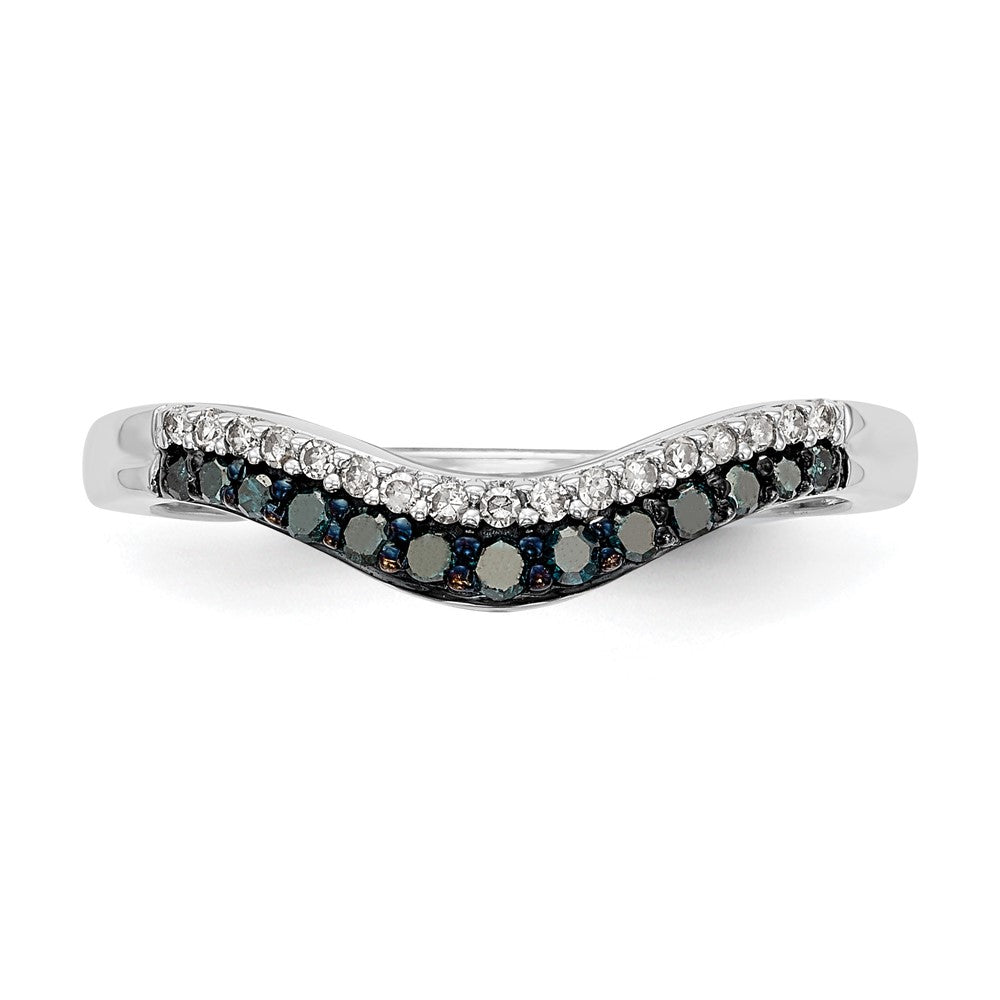 14k White Gold 1/5 carat Blue and White Diamond Contoured Complete Band