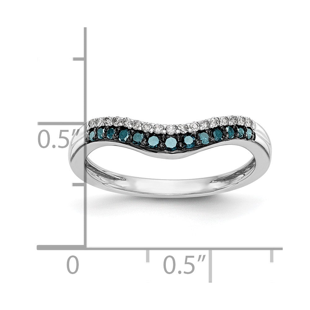 14k White Gold 1/5 carat Blue and White Diamond Contoured Complete Band