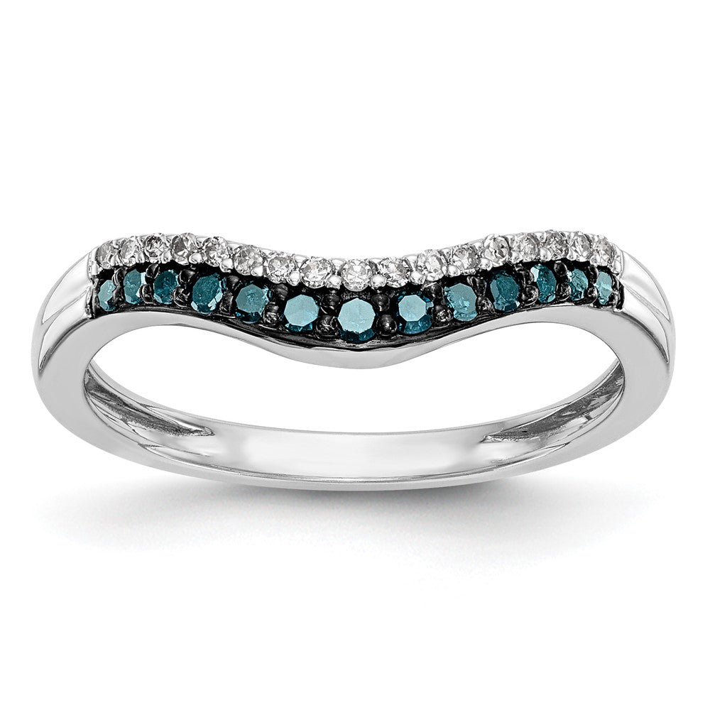 14k White Gold 1/5 carat Blue and White Diamond Contoured Complete Band