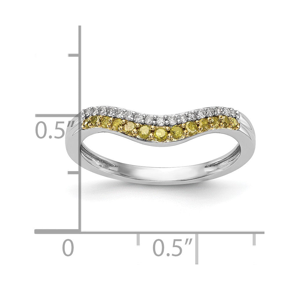 14k White Gold 1/5 carat Yellow and White Diamond Contoured Complete Band