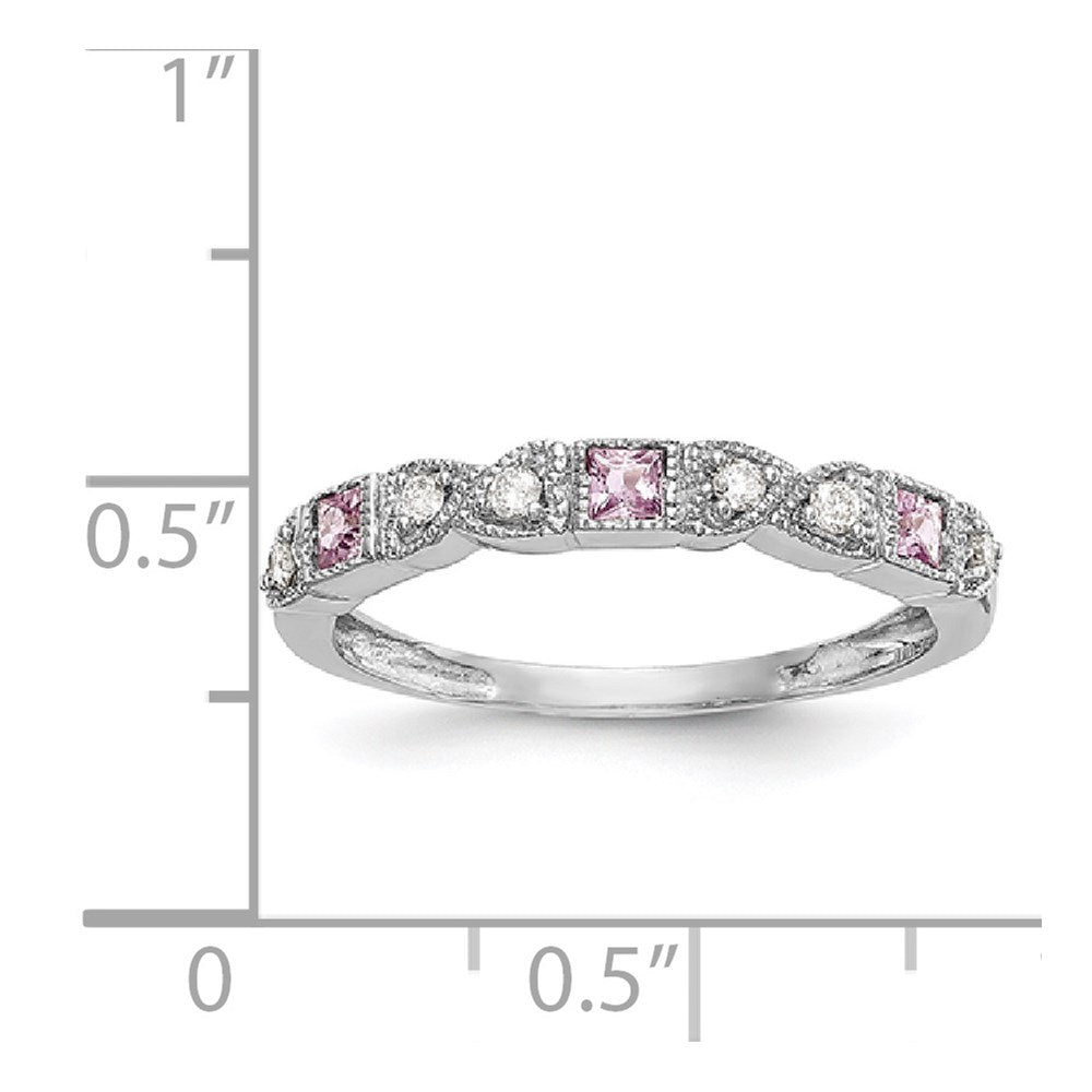 14k White Gold Heart Design 1/10 carat Diamond and Pink Sapphire Complete Band