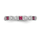 14k White Gold Heart Design 1/10 carat Diamond and Ruby Complete Band