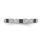 14k White Gold Heart Design 1/10 carat Diamond and Blue Princess Sapphire Complete Band