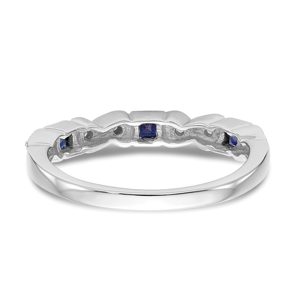 14k White Gold Heart Design 1/10 carat Diamond and Blue Princess Sapphire Complete Band