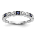 14k White Gold Heart Design 1/10 carat Diamond and Blue Princess Sapphire Complete Band