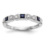 14k White Gold Heart Design 1/10 carat Diamond and Blue Princess Sapphire Complete Band