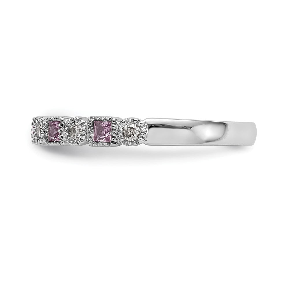 14k White Gold 1/10 carat Diamond and Pink Sapphire Complete Band