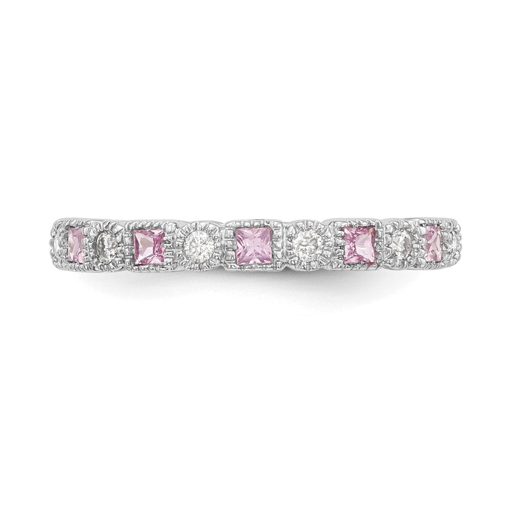 14k White Gold 1/10 carat Diamond and Pink Sapphire Complete Band