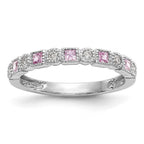14k White Gold 1/10 carat Diamond and Pink Sapphire Complete Band