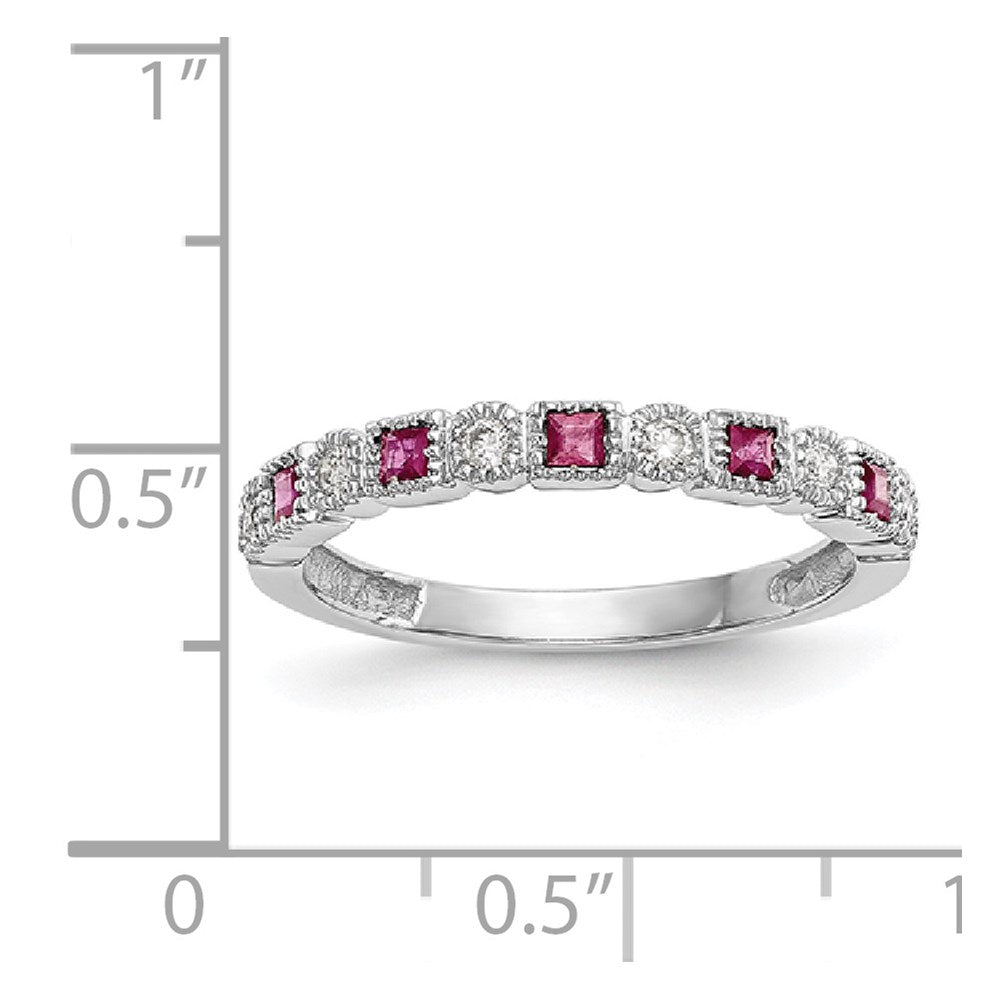 14k White Gold 1/10 carat Diamond and Ruby Complete Band