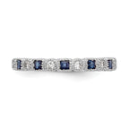 14k White Gold 1/10 carat Diamond and Blue Princess Sapphire Complete Band
