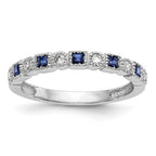 14k White Gold 1/10 carat Diamond and Blue Princess Sapphire Complete Band