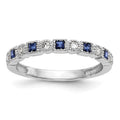 14k White Gold 1/10 carat Diamond and Blue Princess Sapphire Complete Band