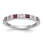 14k White Gold 1/10 carat Diamond and Ruby Complete Band