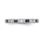 14k White Gold 1/10 carat Diamond and Blue Sapphire Baguette Complete Band