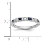 14k White Gold 1/10 carat Diamond and Blue Sapphire Baguette Complete Band