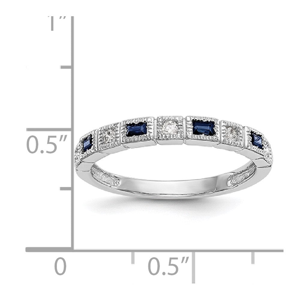 14k White Gold 1/10 carat Diamond and Blue Sapphire Baguette Complete Band