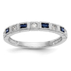 14k White Gold 1/10 carat Diamond and Blue Sapphire Baguette Complete Band