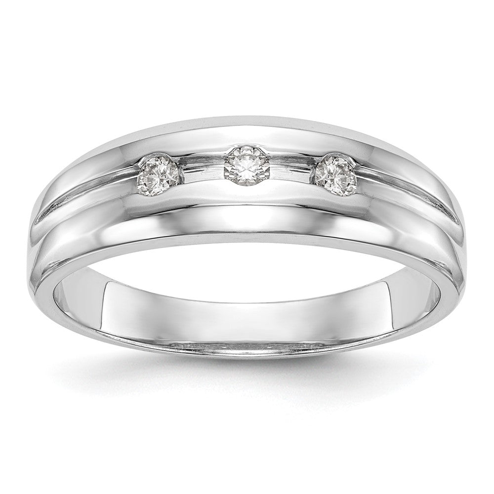 14K White Gold 3-Stone 1/6 carat Diamond Complete Men's Band