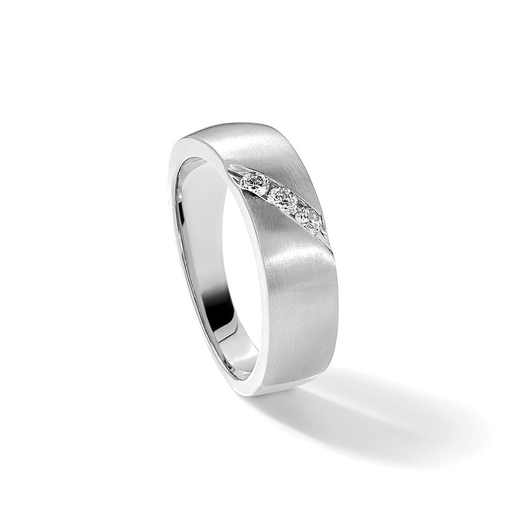 14K White Gold 3-Stone 1/5 carat Diamond Complete Men's Band